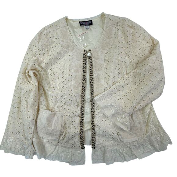 NEW Pyramid Collection Boho Lace eyelet Cardigan Jacket Women 3X Cream NWOT - Picture 1 of 13